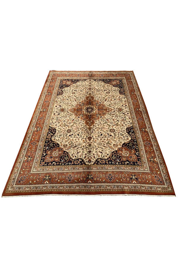Amazing Hand Knotted Vintage Tribal Tabreez Wool Area Rug 11.0 x 8.0 Ft