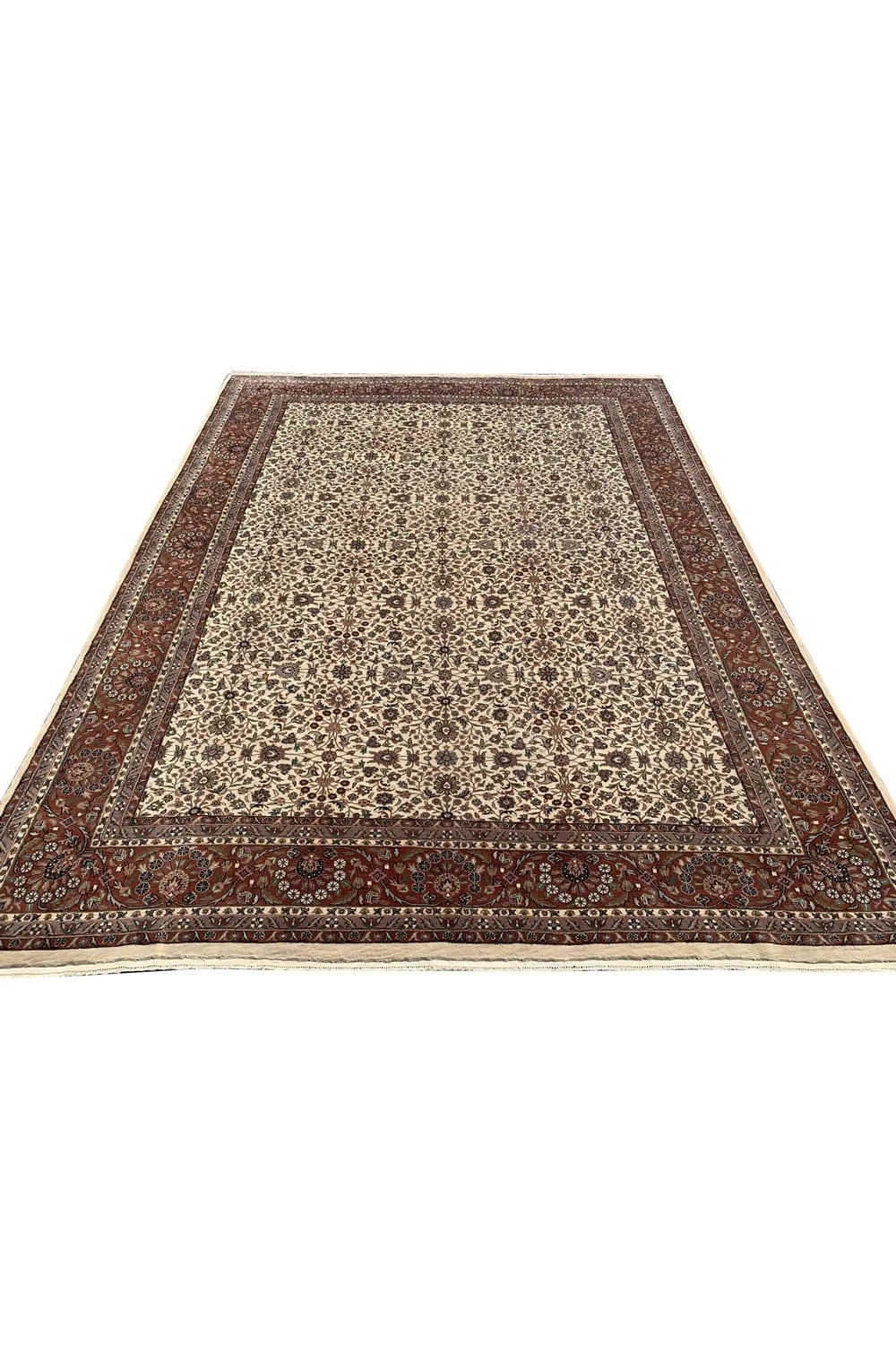 Authentic Hand Knotted Vintage Tabreez Wool Area Rug 12.11 x 9.10 Ft