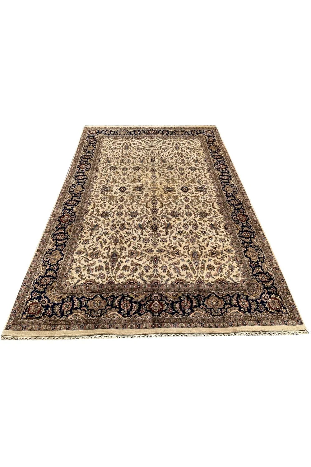 Authentic Hand Knotted Vintage Tabreez Wool Area Rug 12.1 x 7.11 Ft