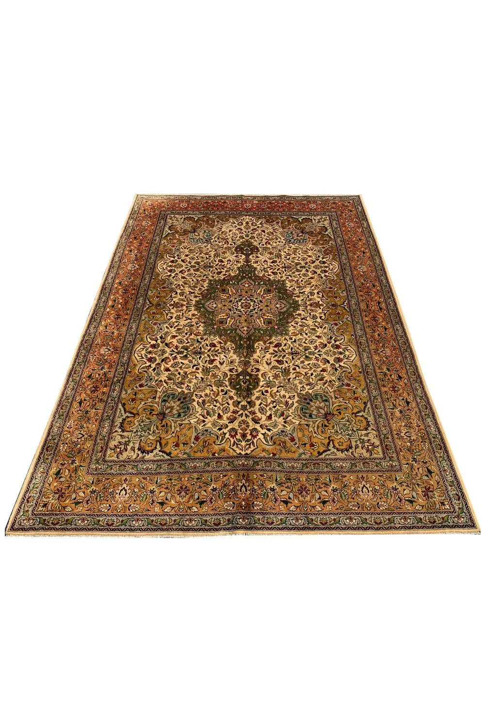 Authentic Hand Knotted Vintage Tabreez Wool Area Rug 11.1 x 8.1 Ft