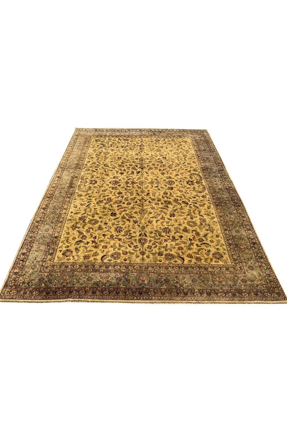 Authentic Hand Knotted Vintage Tabreez Wool Area Rug 12.11 x 9.9 Ft