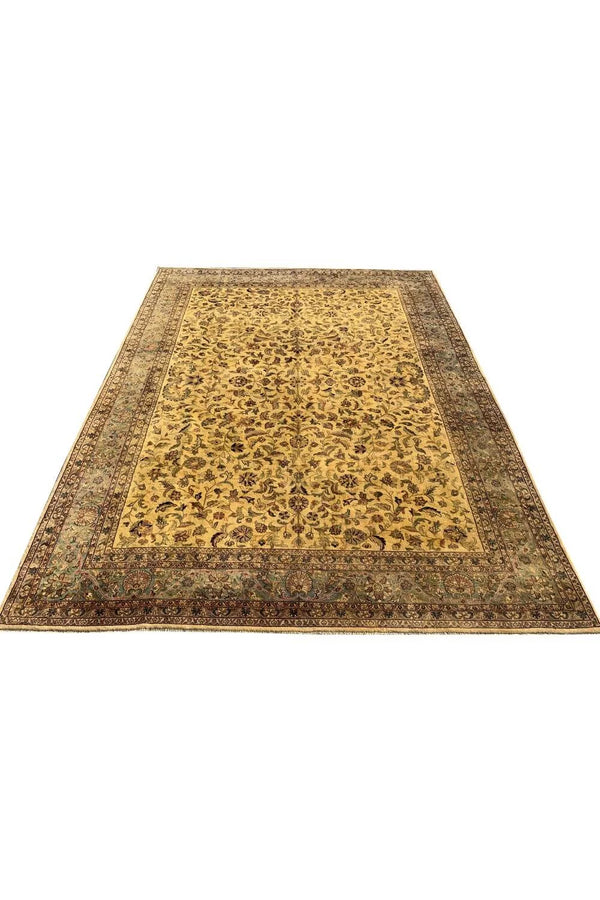 Authentic Hand Knotted Vintage Tabreez Wool Area Rug 12.11 x 9.9 Ft