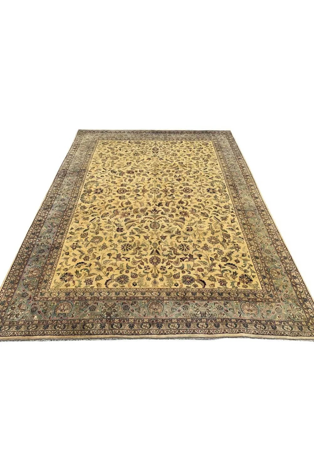 Authentic Hand Knotted Vintage Tabreez Wool Area Rug 12.11 x 9.9 Ft