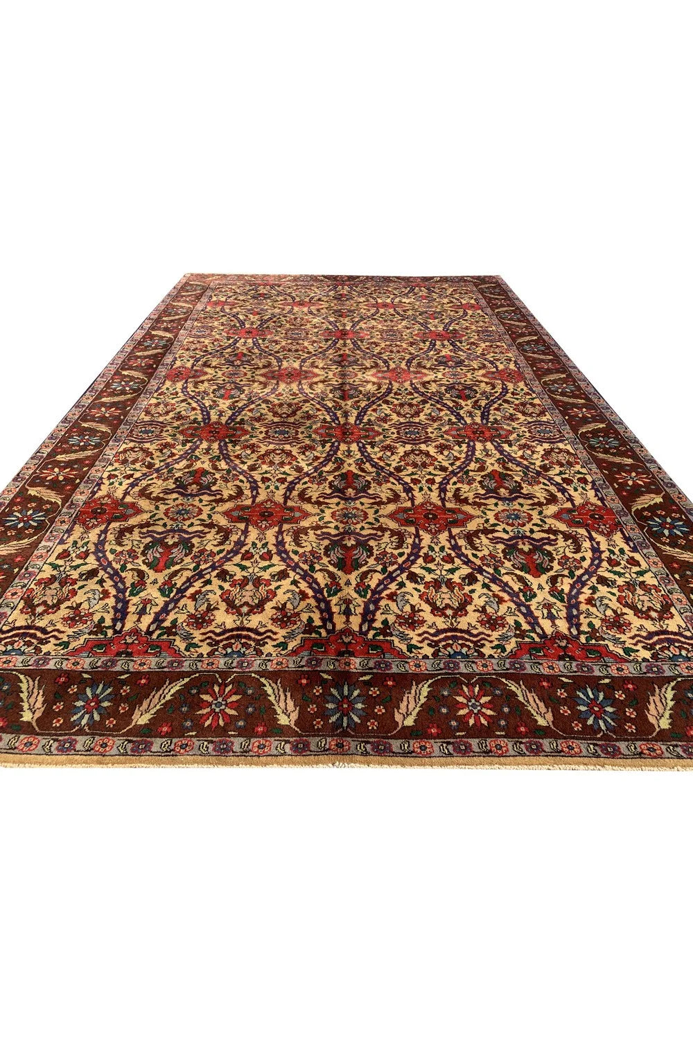 Authentic Hand Knotted Vintage Tabreez Wool Area Rug 12.6 x 7.10 Ft