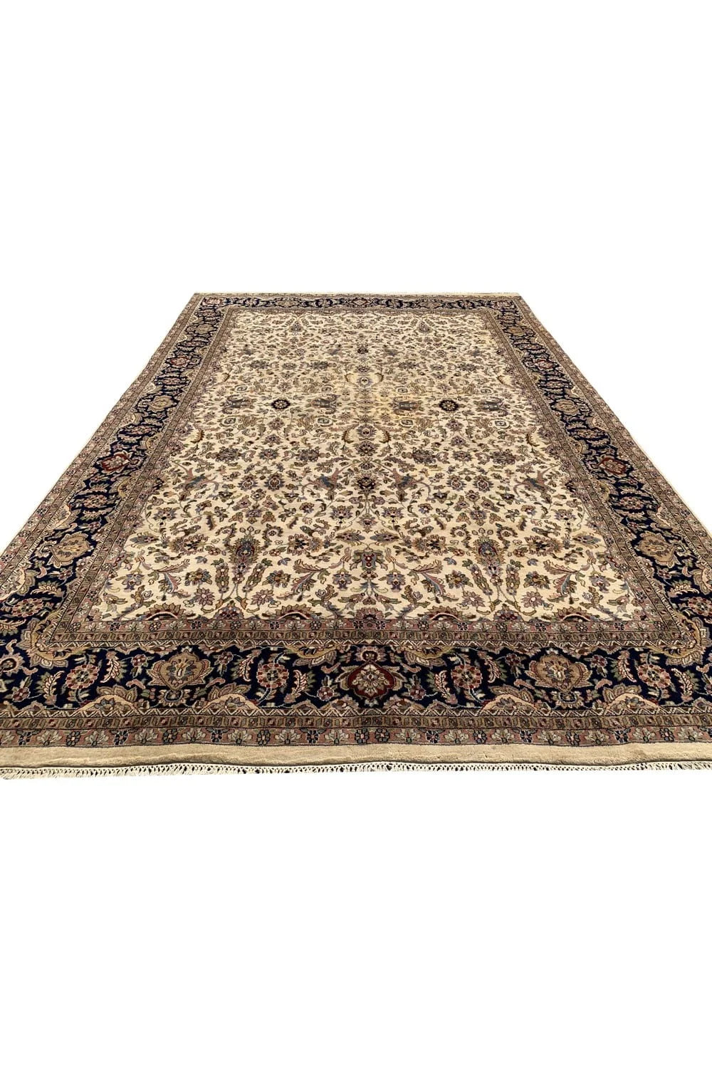 Authentic Hand Knotted Vintage Tabreez Wool Area Rug 12.1 x 7.11 Ft