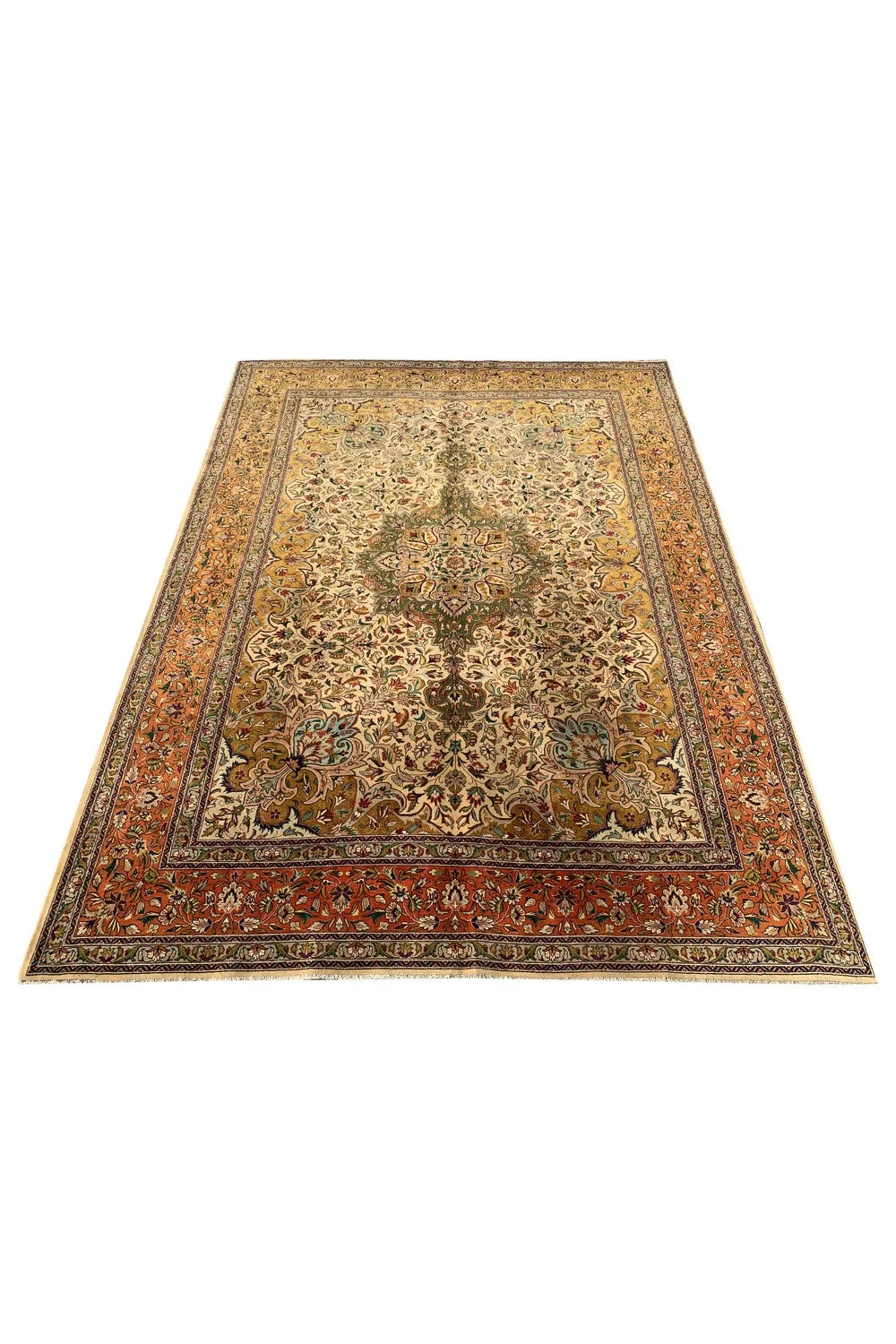 Authentic Hand Knotted Vintage Tabreez Wool Area Rug 11.1 x 8.1 Ft