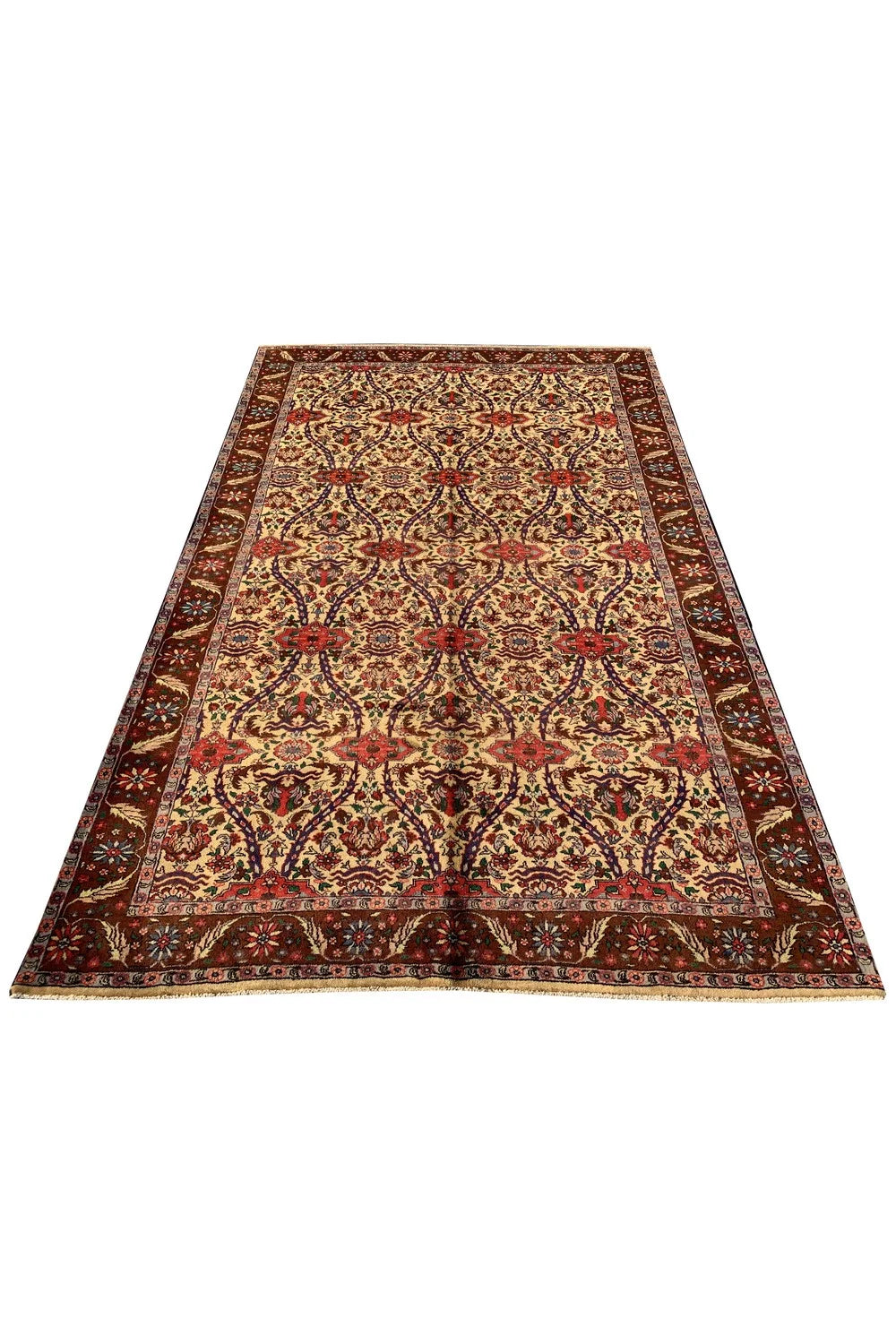 Authentic Hand Knotted Vintage Tabreez Wool Area Rug 12.6 x 7.10 Ft