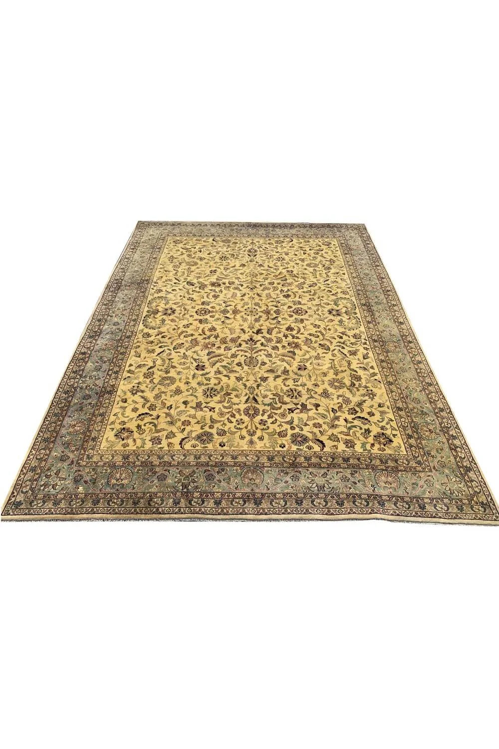 Authentic Hand Knotted Vintage Tabreez Wool Area Rug 12.11 x 9.9 Ft