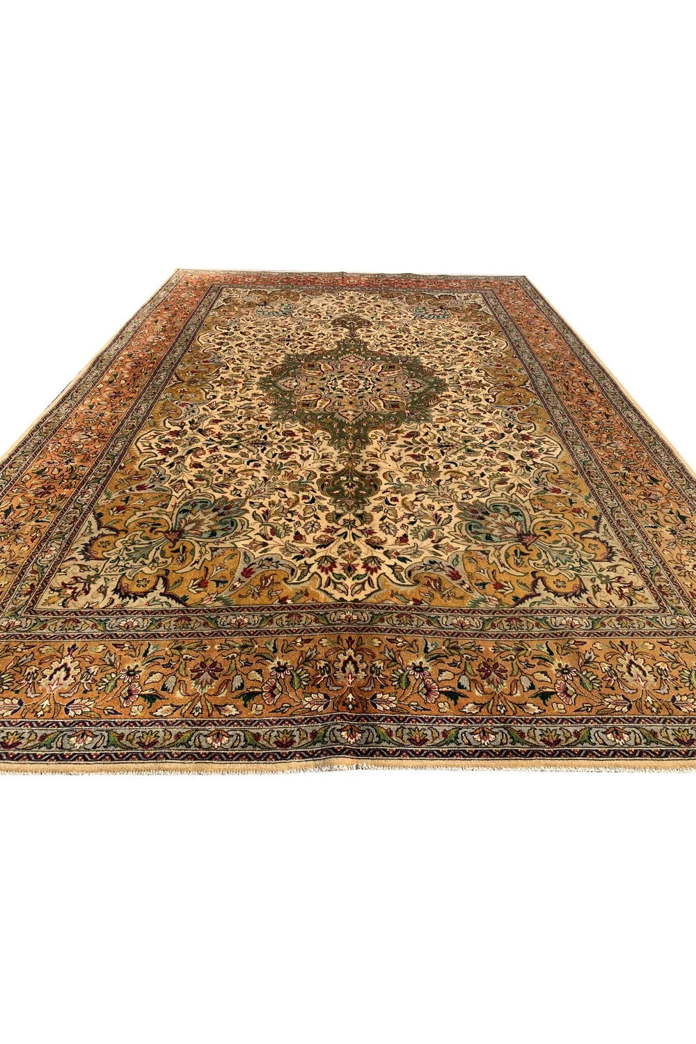 Authentic Hand Knotted Vintage Tabreez Wool Area Rug 11.1 x 8.1 Ft