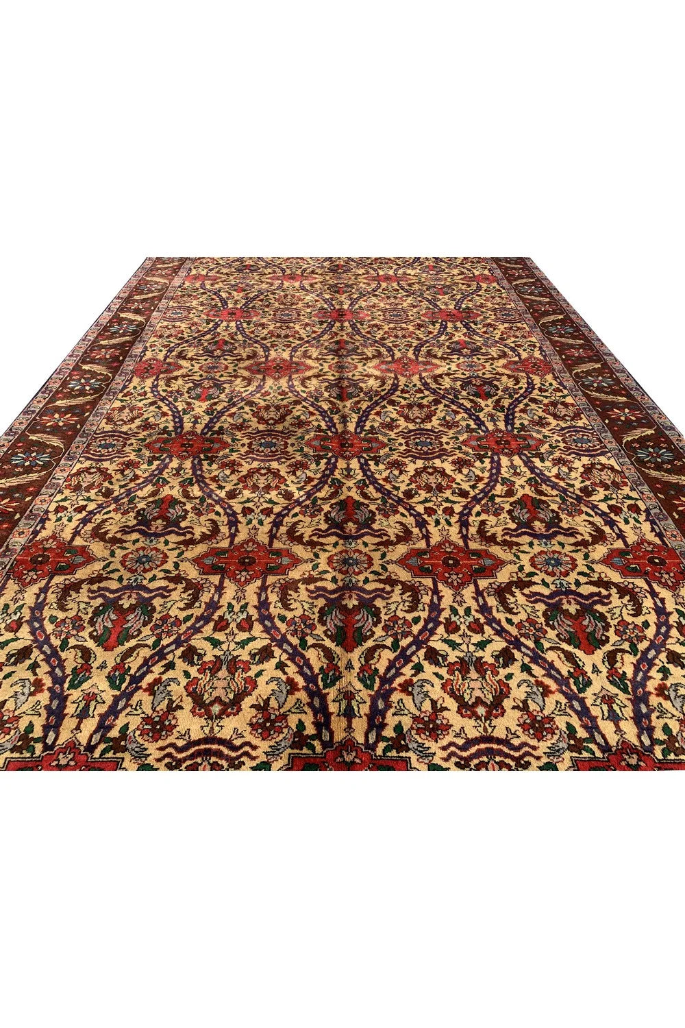 Authentic Hand Knotted Vintage Tabreez Wool Area Rug 12.6 x 7.10 Ft