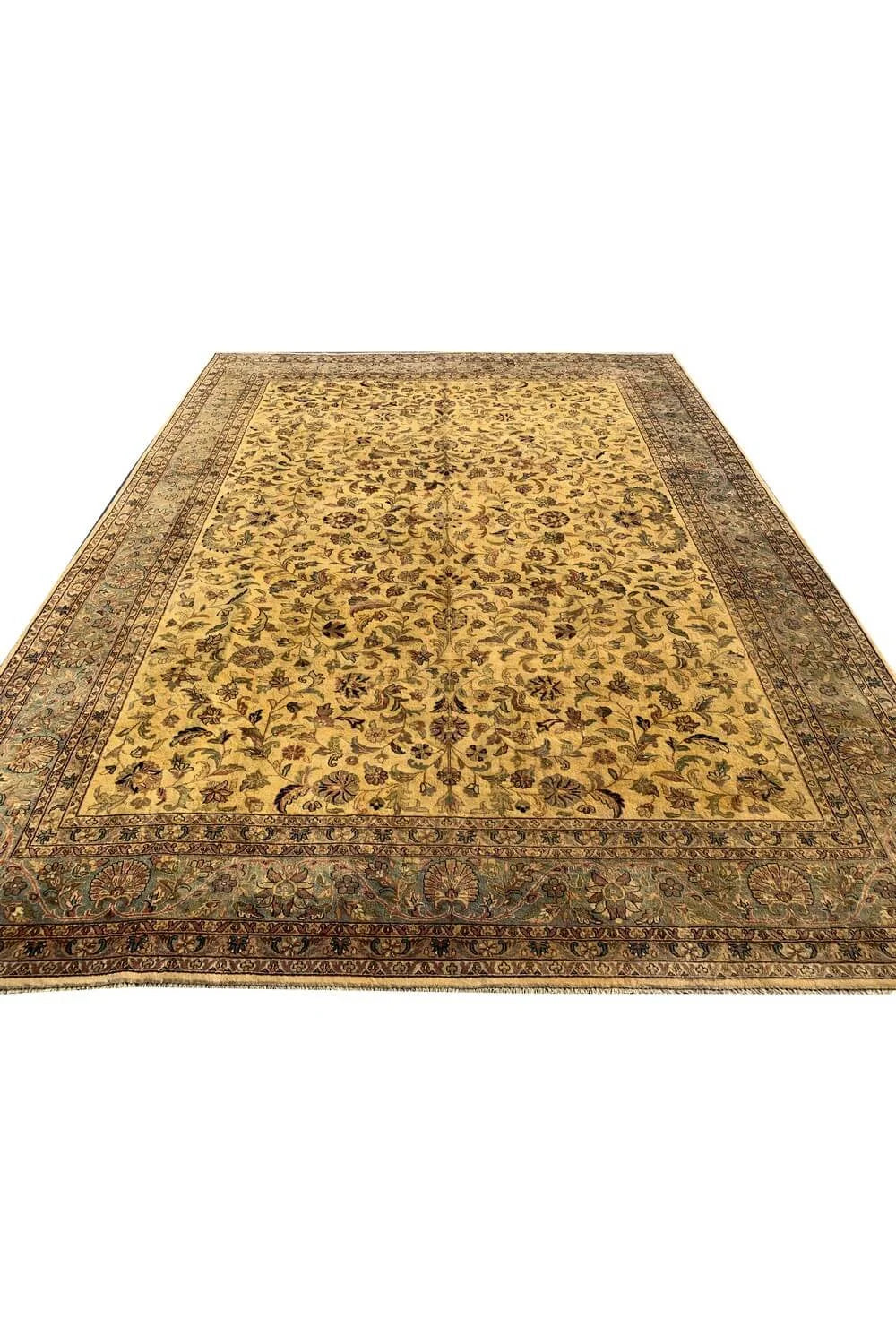 Authentic Hand Knotted Vintage Tabreez Wool Area Rug 12.11 x 9.9 Ft