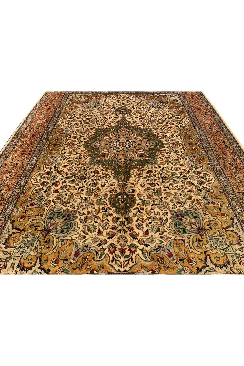 Authentic Hand Knotted Vintage Tabreez Wool Area Rug 11.1 x 8.1 Ft