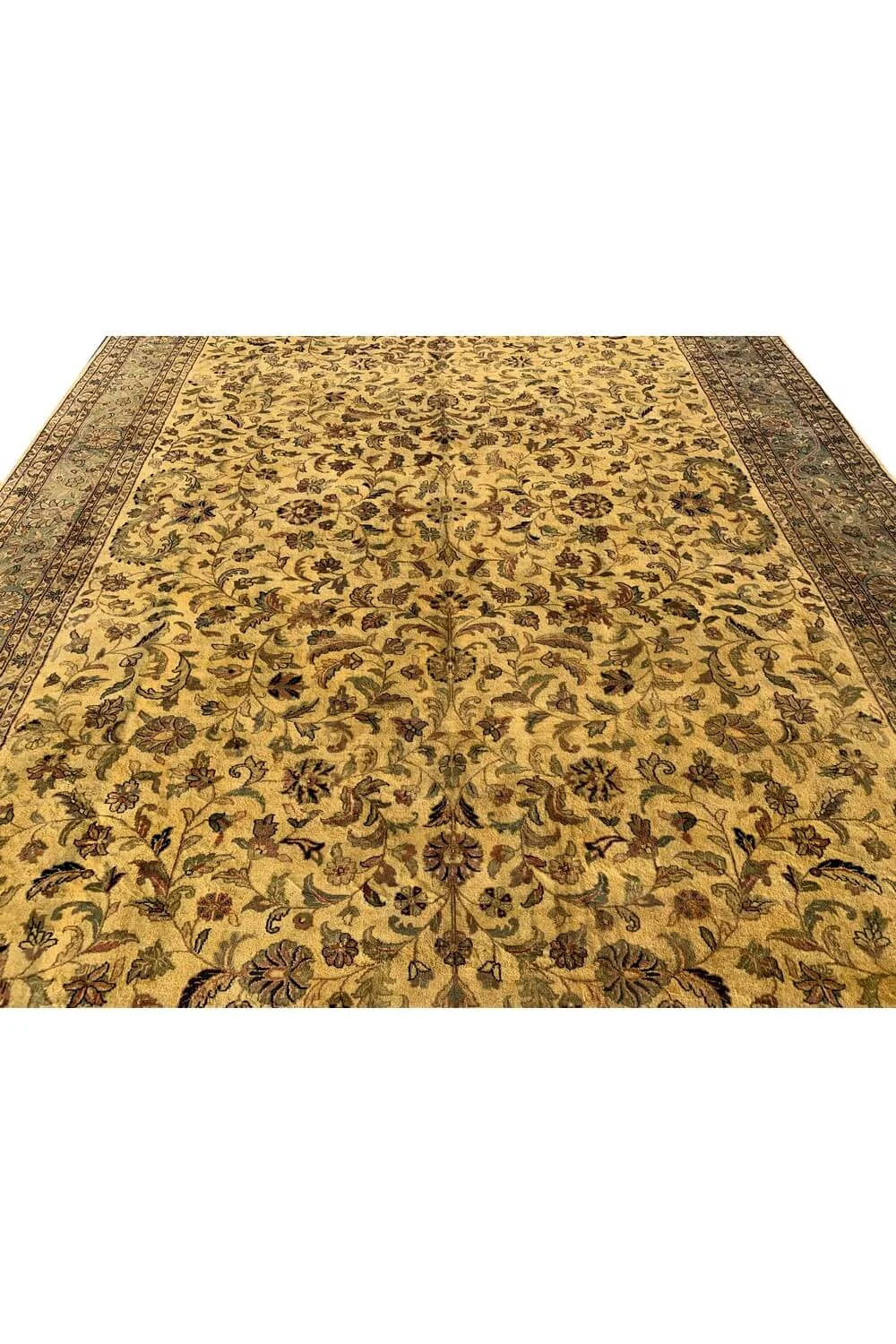 Authentic Hand Knotted Vintage Tabreez Wool Area Rug 12.11 x 9.9 Ft