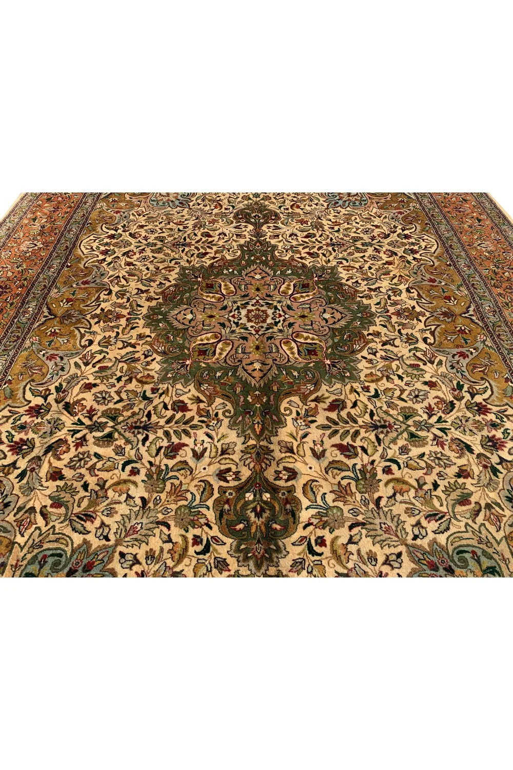 Authentic Hand Knotted Vintage Tabreez Wool Area Rug 11.1 x 8.1 Ft