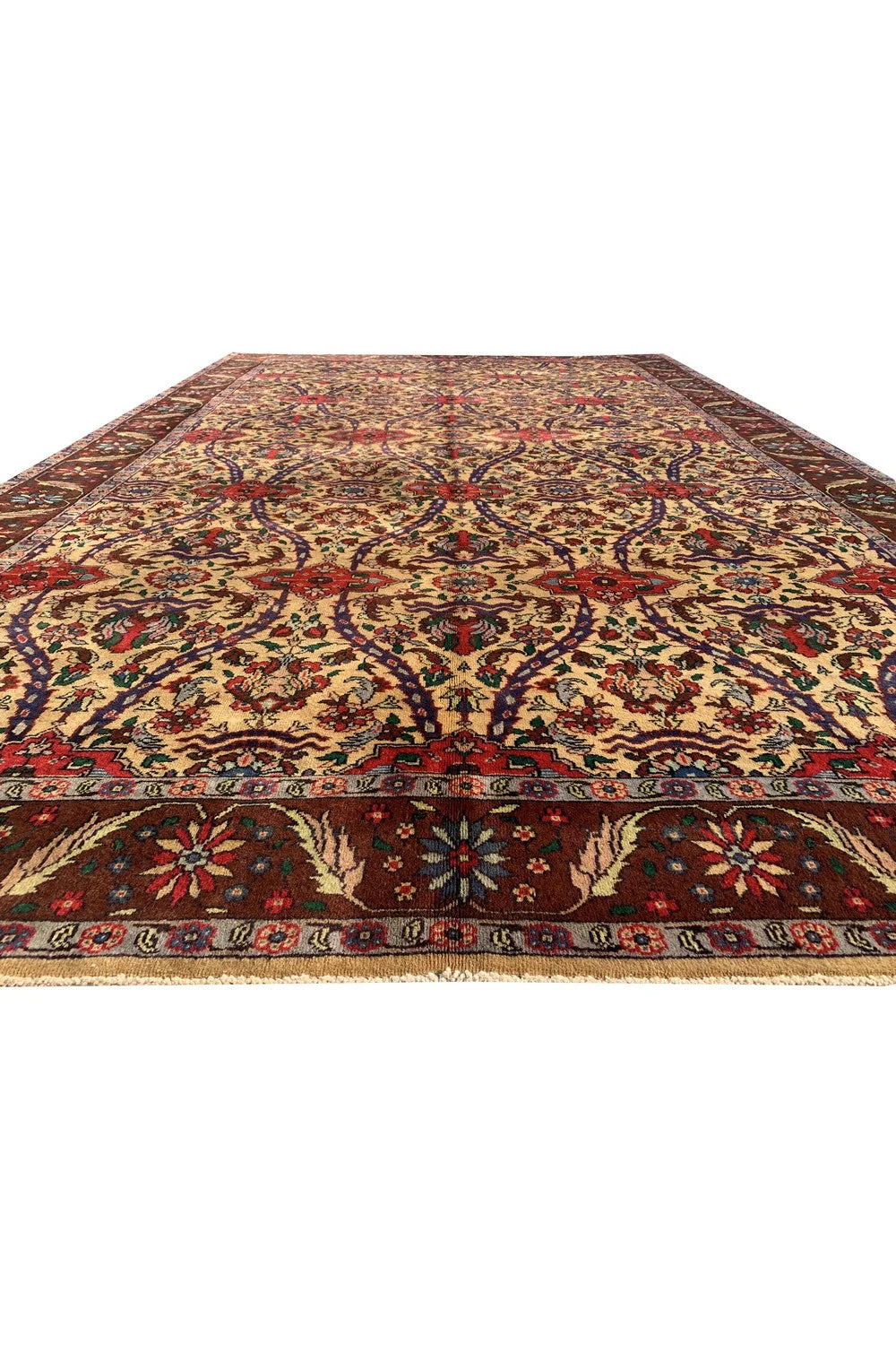 Authentic Hand Knotted Vintage Tabreez Wool Area Rug 12.6 x 7.10 Ft