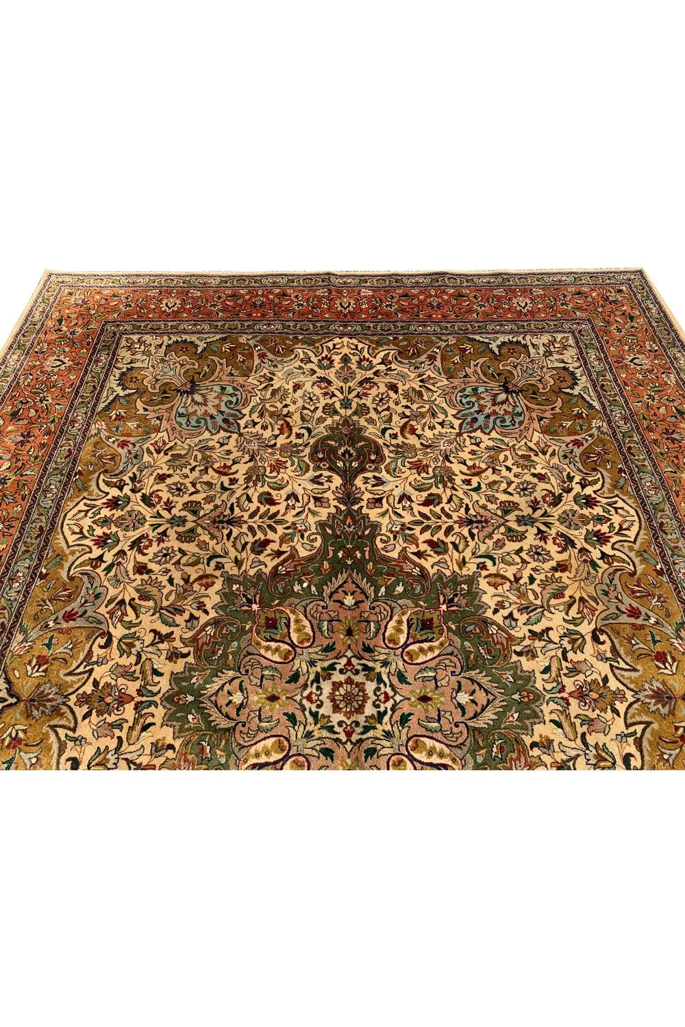 Authentic Hand Knotted Vintage Tabreez Wool Area Rug 11.1 x 8.1 Ft