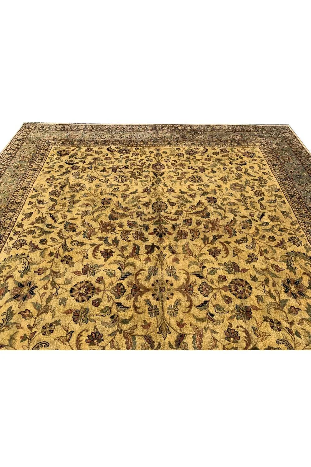 Authentic Hand Knotted Vintage Tabreez Wool Area Rug 12.11 x 9.9 Ft