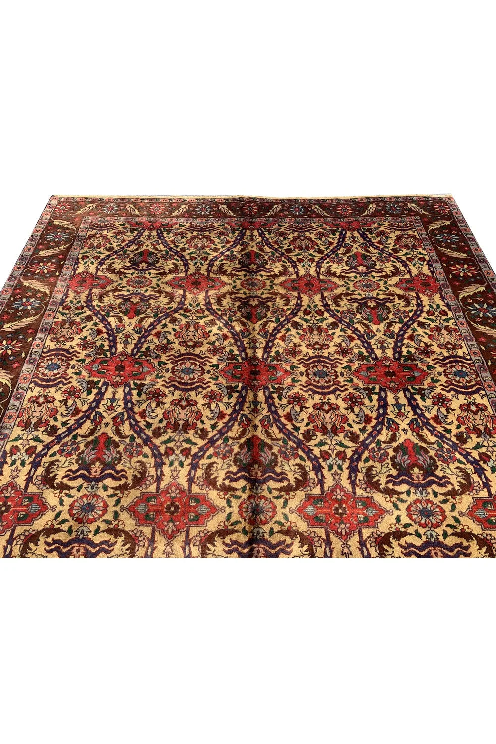 Authentic Hand Knotted Vintage Tabreez Wool Area Rug 12.6 x 7.10 Ft