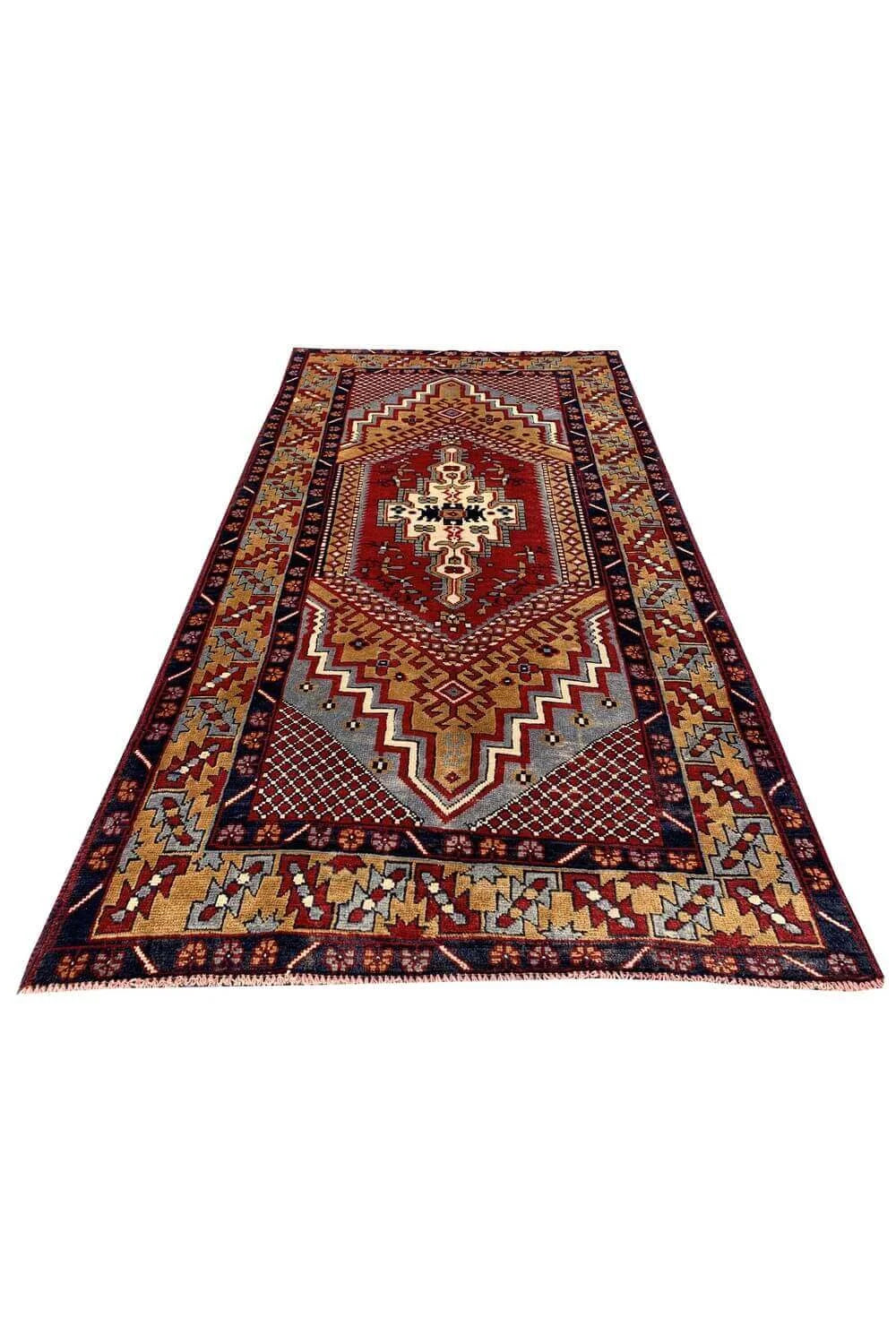 Amazing Hand Knotted Vintage Turkish Wool Area Rug 6.7 x 3.6 Ft