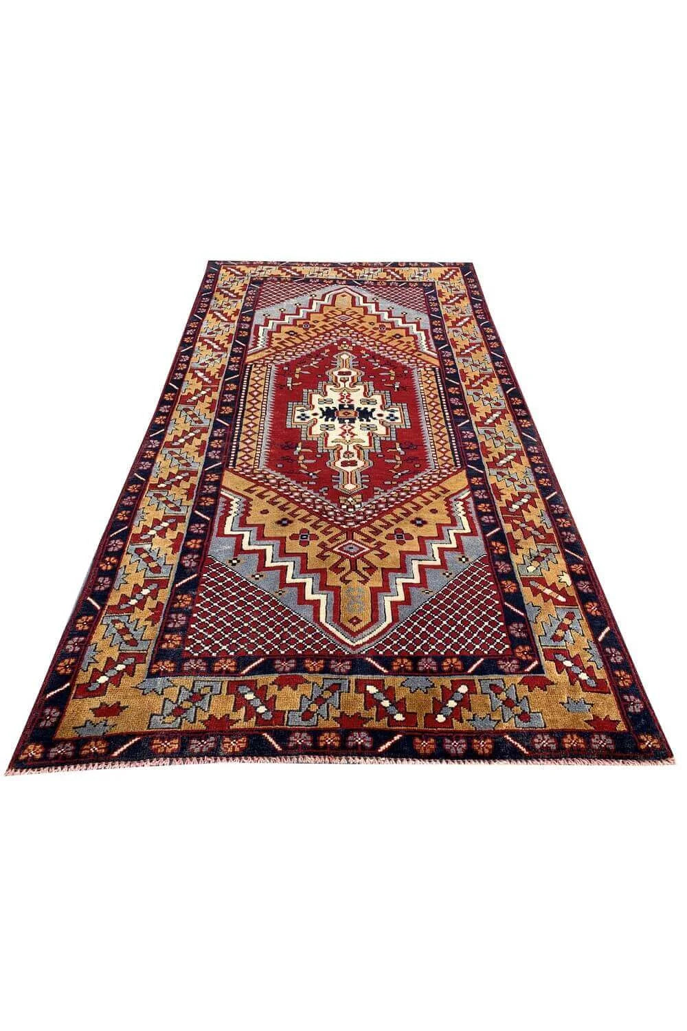 Amazing Hand Knotted Vintage Turkish Wool Area Rug 6.7 x 3.6 Ft