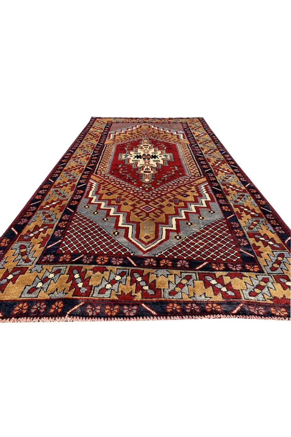 Amazing Hand Knotted Vintage Turkish Wool Area Rug 6.7 x 3.6 Ft