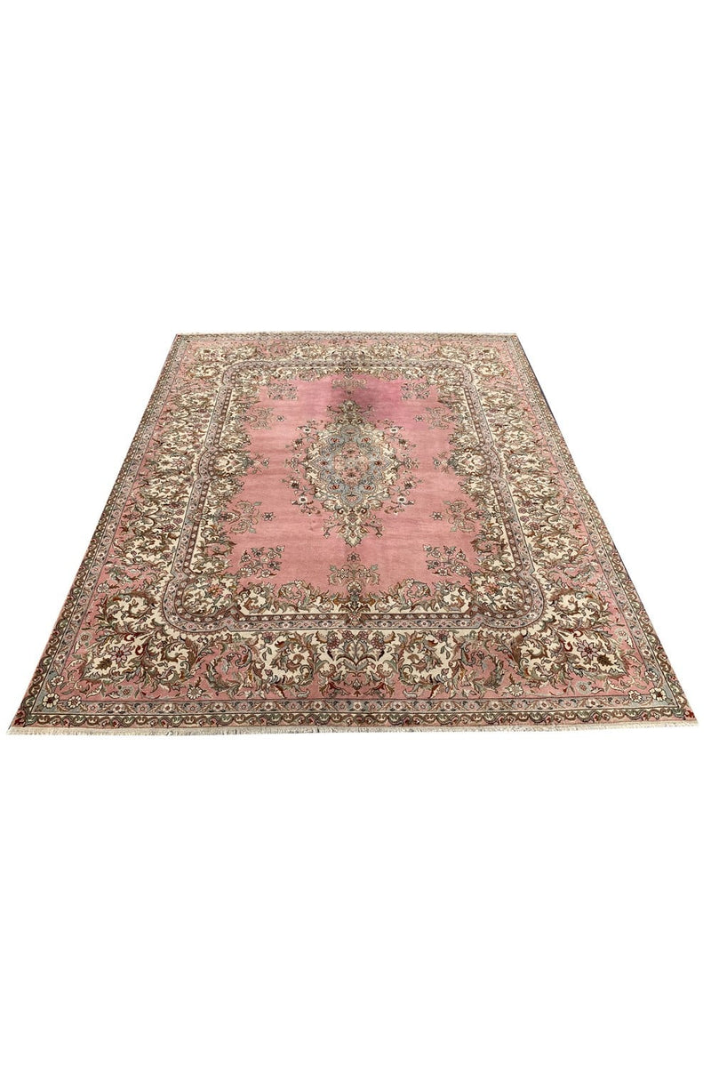 Authentic Hand Knotted Vintage Turkish Wool Area Rug 9.11 x 8.3 Ft