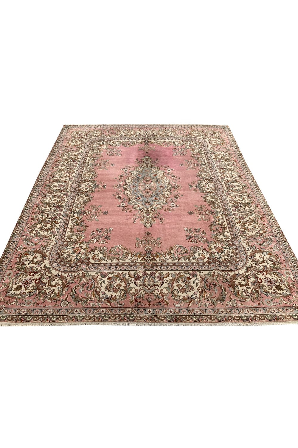 Authentic Hand Knotted Vintage Turkish Wool Area Rug 9.11 x 8.3 Ft