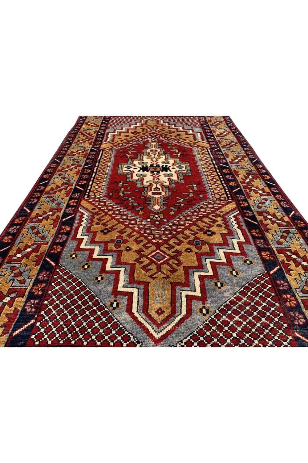 Amazing Hand Knotted Vintage Turkish Wool Area Rug 6.7 x 3.6 Ft