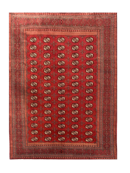 Amazing Hand Knotted Vintage Afghan Turkmen Sara Wool Area Rug 10.7 x 8.2 Ft