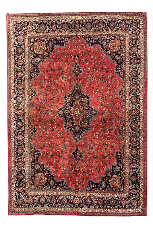 Amazing Hand Knotted Vintage Tribal Qashoun Wool Area Rug 12.11 x 9.8 Ft