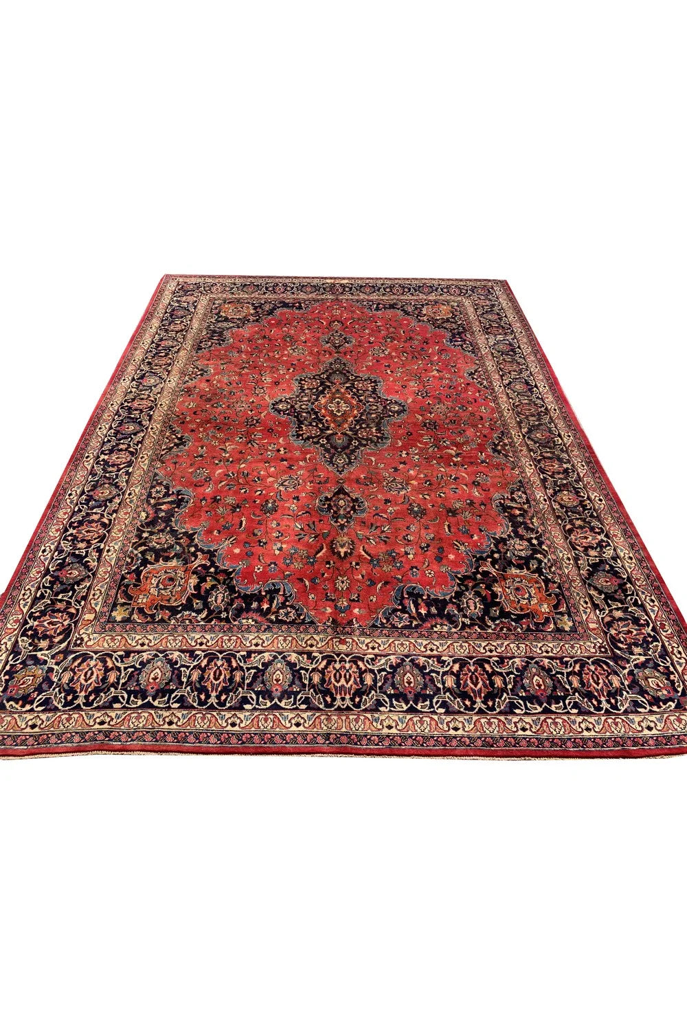 Amazing Hand Knotted Vintage Tribal Qashoun Wool Area Rug 12.11 x 9.8 Ft