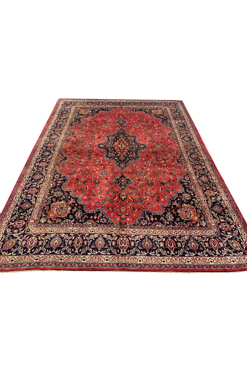 Amazing Hand Knotted Vintage Tribal Qashoun Wool Area Rug 12.11 x 9.8 Ft