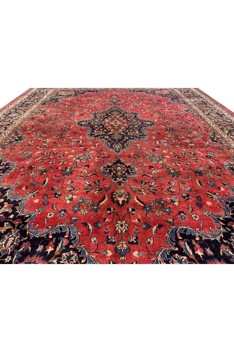 Amazing Hand Knotted Vintage Tribal Qashoun Wool Area Rug 12.11 x 9.8 Ft