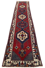 Authentic Hand Knotted Vintage Turkish Wool Area Runner Rug 11.5 x 2.4 Ft