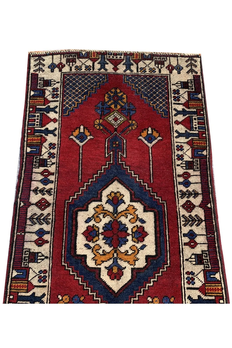 Authentic Hand Knotted Vintage Turkish Wool Area Runner Rug 11.5 x 2.4 Ft