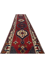 Authentic Hand Knotted Vintage Turkish Wool Area Runner Rug 11.5 x 2.4 Ft